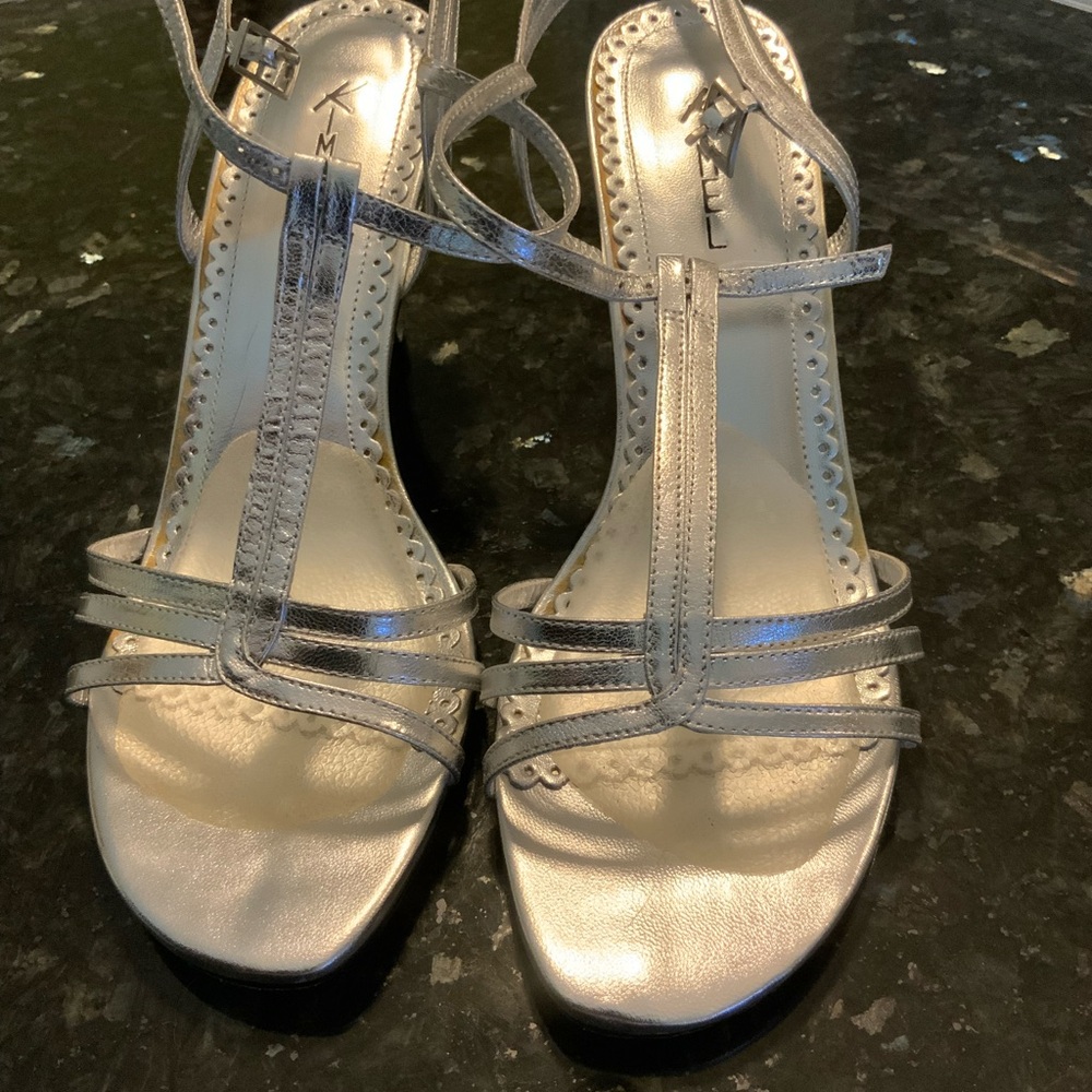 Silver 3” strappy heels size 7.5